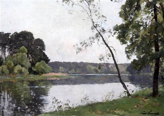Paul Lecomte (1842-1920) Bord de Riviere, 9.5 x 13in.